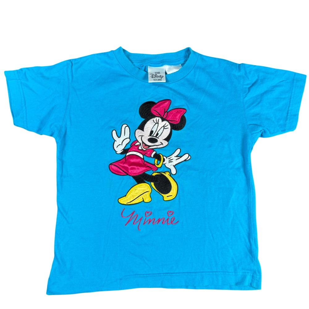 Disney Store Minnie Mouse T-Shirt Girls Small Blue Embroidered Graphic Vintage